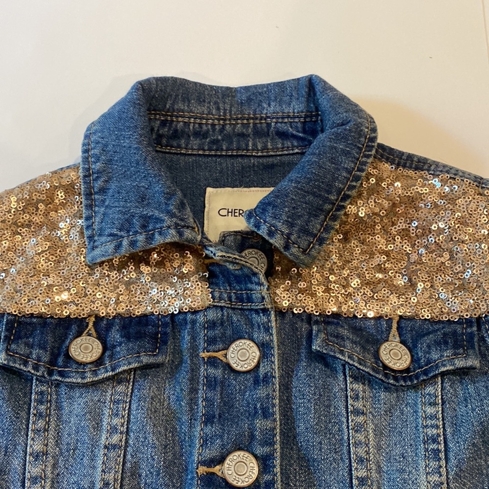 CHEROKEE KIDS GOLD SEQUIN DENIM JACKET